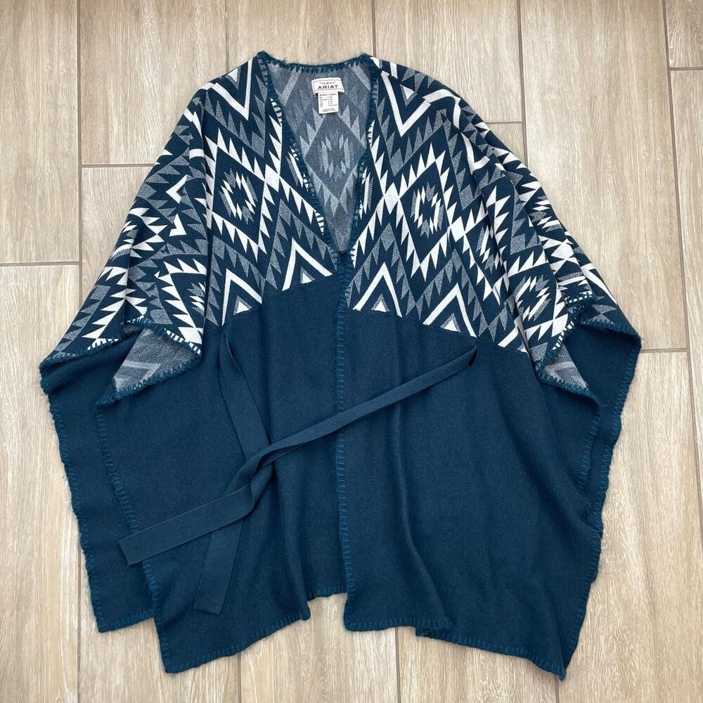 Ariat Dust Darlin Cardigan Women's L XL Blue Southwestern Fringe Wrap Sweater